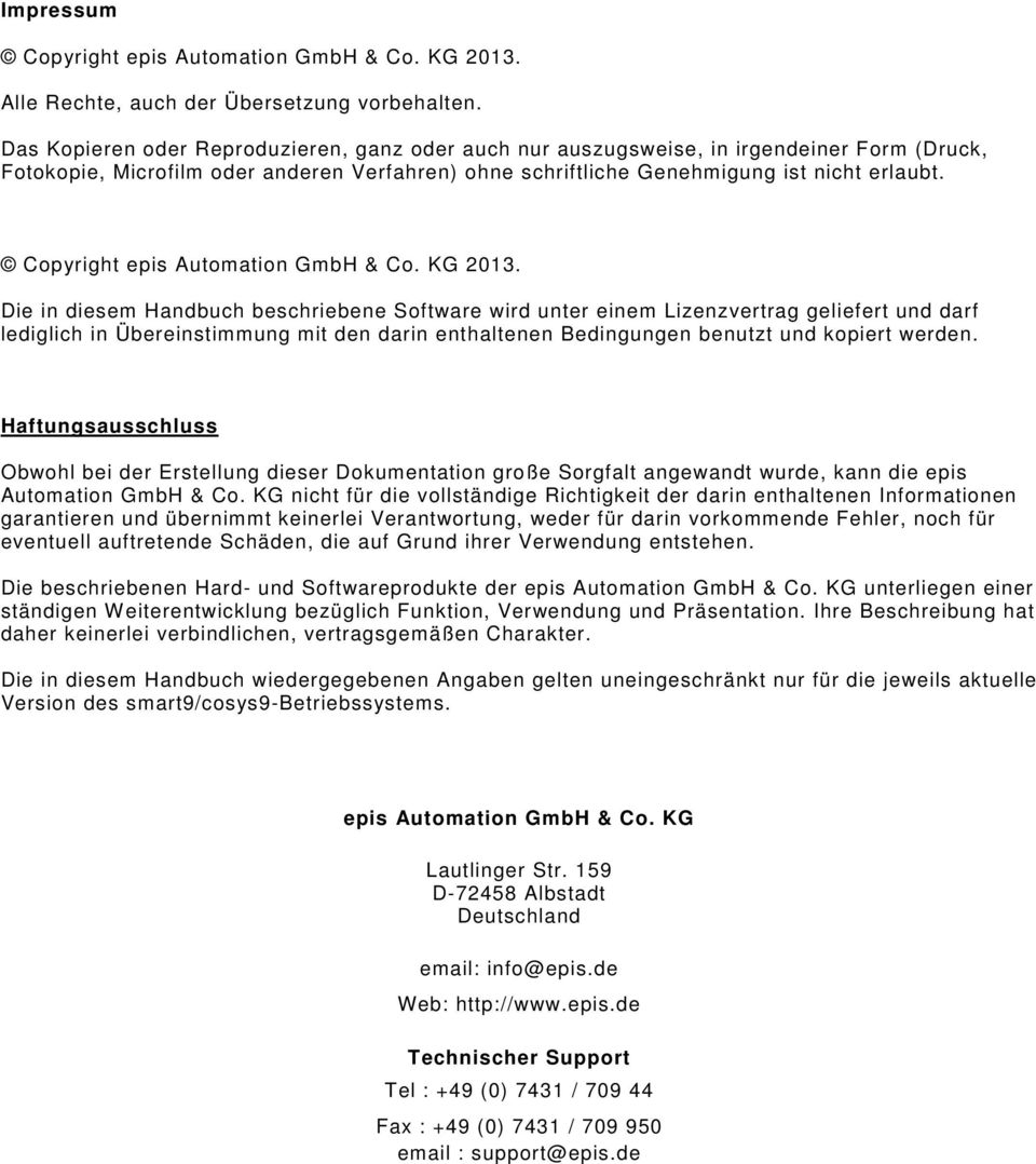 Copyright epis Automation GmbH & Co. KG 2013.