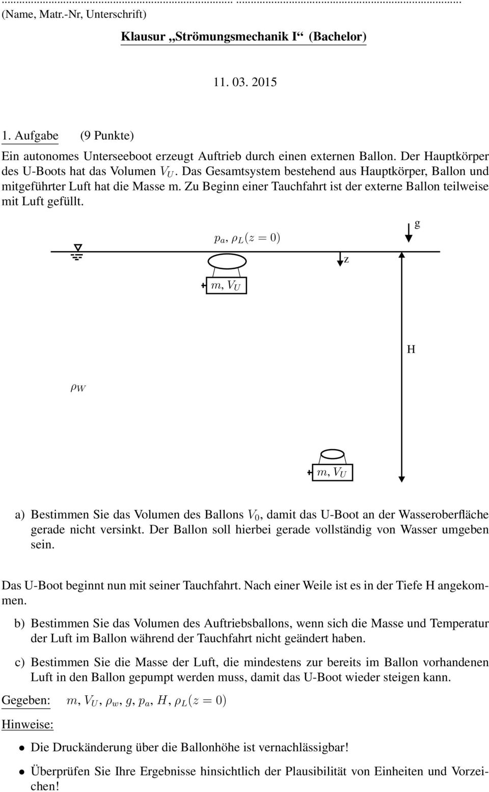 Zu Beinn einer Tauchfahrt ist der externe Ballon teilweise mit Luft efüllt.