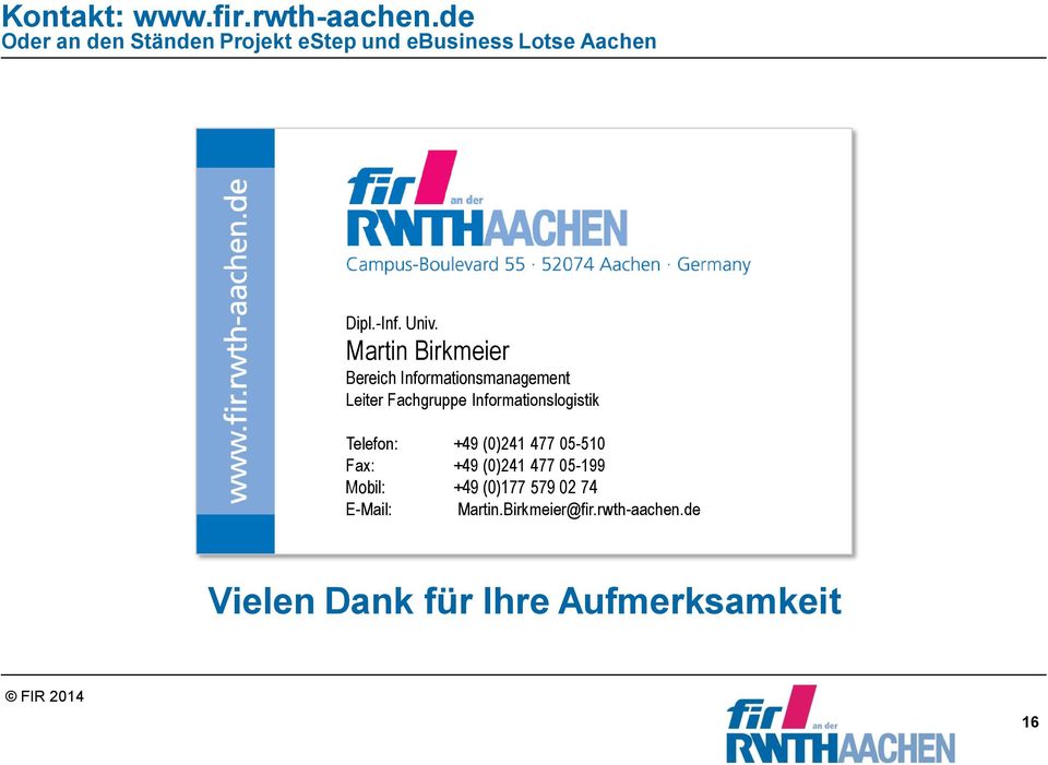 Martin Birkmeier Bereich Informationsmanagement Leiter Fachgruppe Informationslogistik