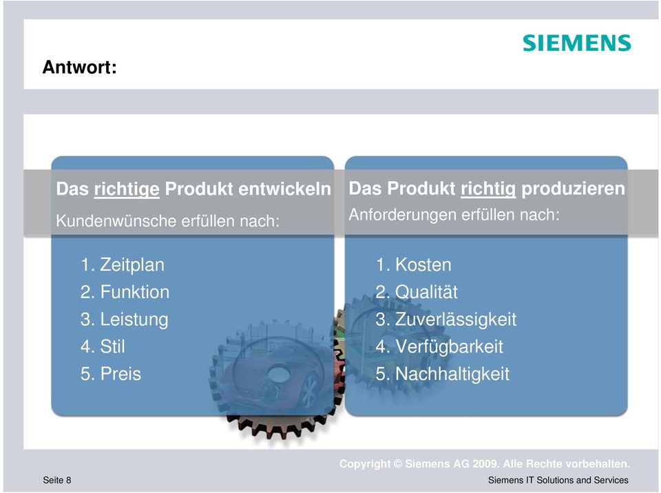 Preis Das Produkt richtig produzieren Anforderungen erfüllen nach: