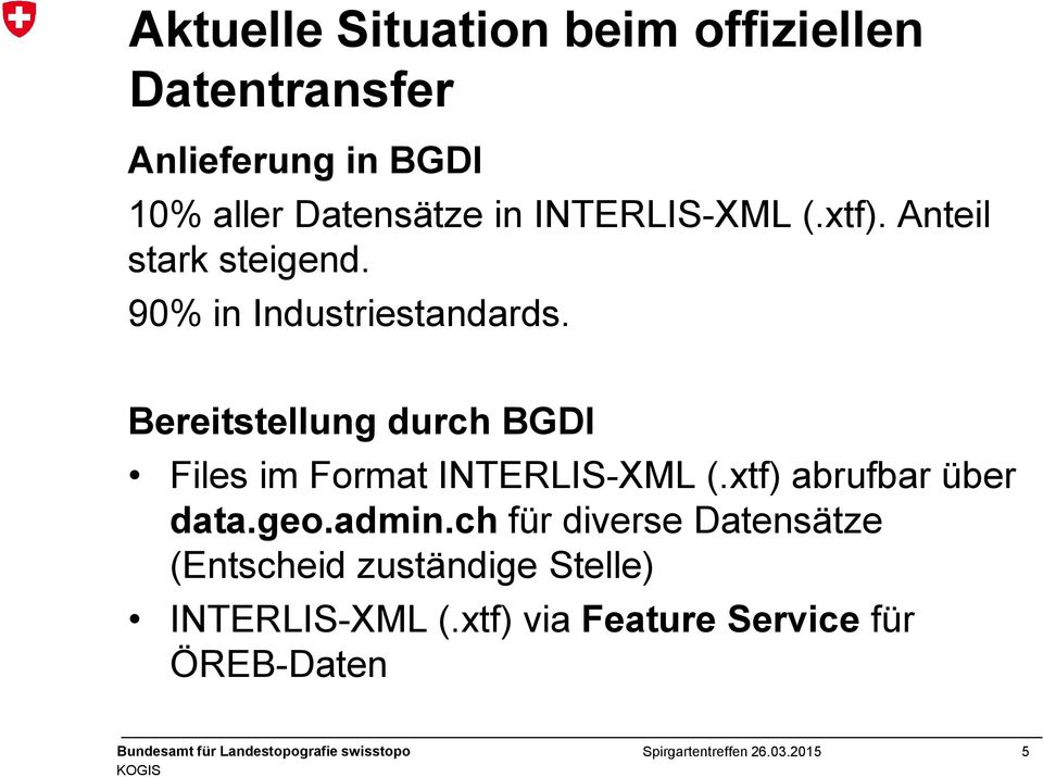 Bereitstellung durch BGDI Files im Format INTERLIS-XML (.xtf) abrufbar über data.geo.