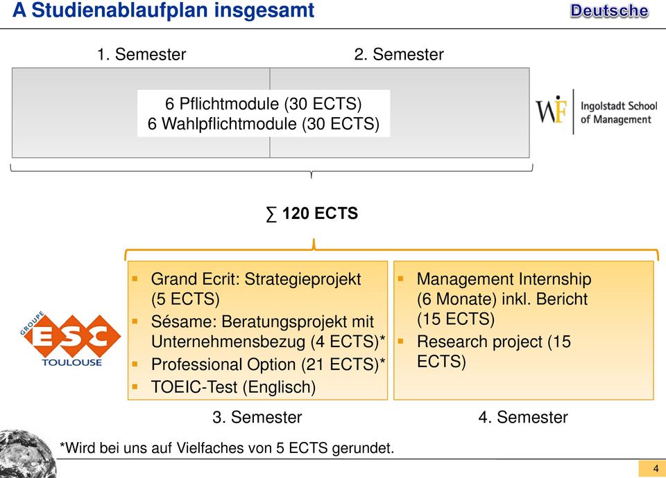 ECTS) Sésame: Beratungsprojekt mit Unternehmensbezug (4 ECTS)* Professional Option (21 ECTS)* TOEIC-Test