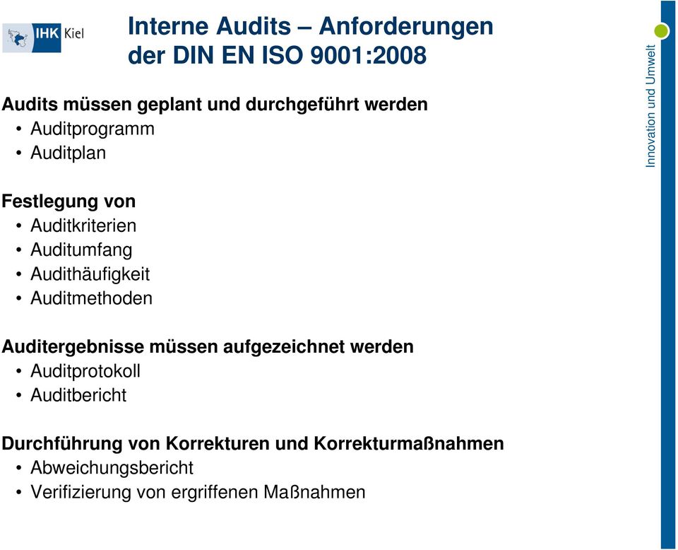 Auditmethoden Auditergebnisse müssen aufgezeichnet werden Auditprotokoll Auditbericht