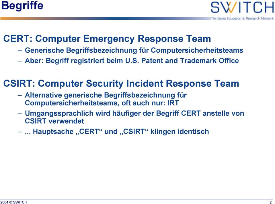 Patent and Trademark Office CSIRT: Computer Security Incident Response Team Alternative generische