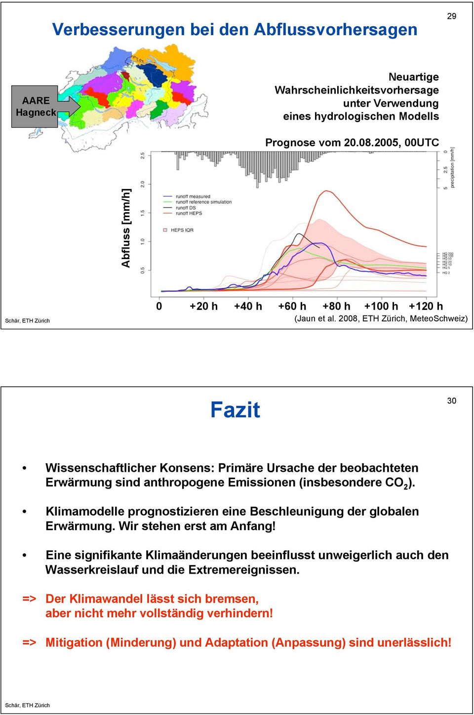 2008, ETH Zürich, MeteoSchweiz) Fazit 30 Wissenschaftlicher Konsens: Primäre Ursache der beobachteten Erwärmung sind anthropogene Emissionen (insbesondere CO 2 ).