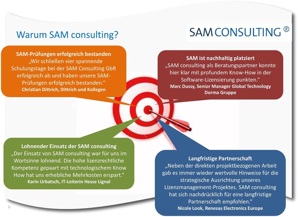 Marc Dussy, Senior Manager Global Technology Dorma Gruppe Lohnender Einsatz der SAM consulting Der Einsatz von SAM consulting war für uns im Wortsinne lohnend.