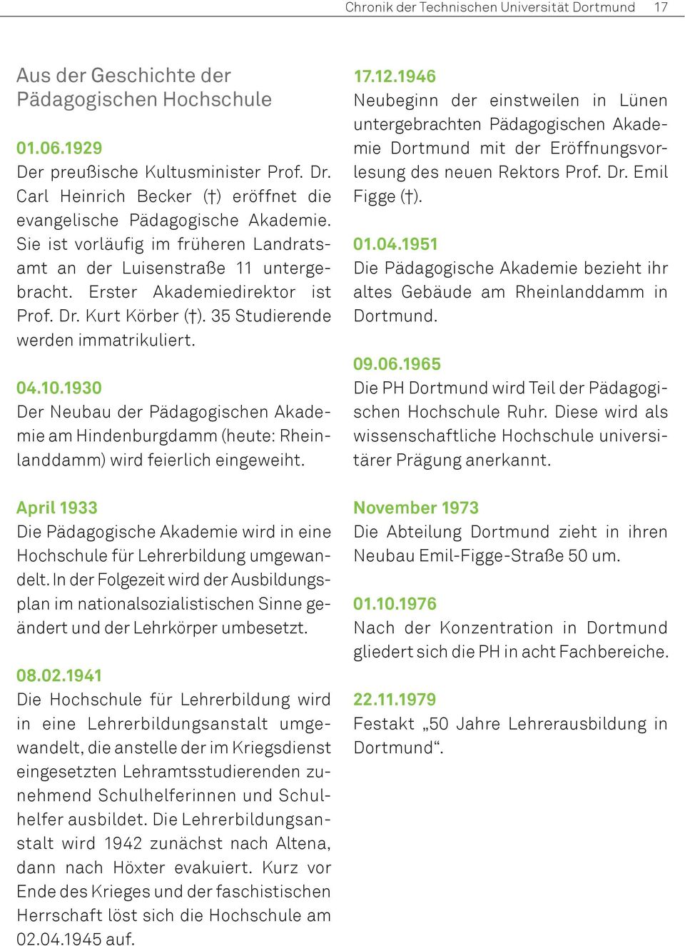 Kurt Körber ( ). 35 Studierende werden immatrikuliert. 04.10.1930 Der Neubau der Pädagogischen Akademie am Hindenburgdamm (heute: Rheinlanddamm) wird feierlich eingeweiht.