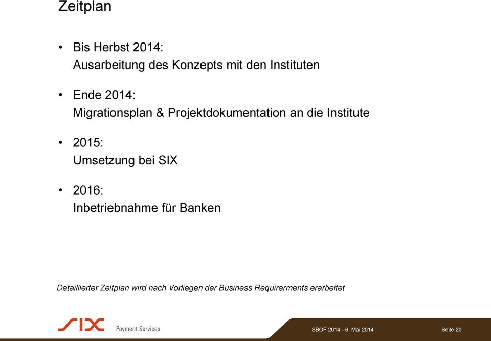 2015: Umsetzung bei SIX 2016: Inbetriebnahme für Banken Detaillierter