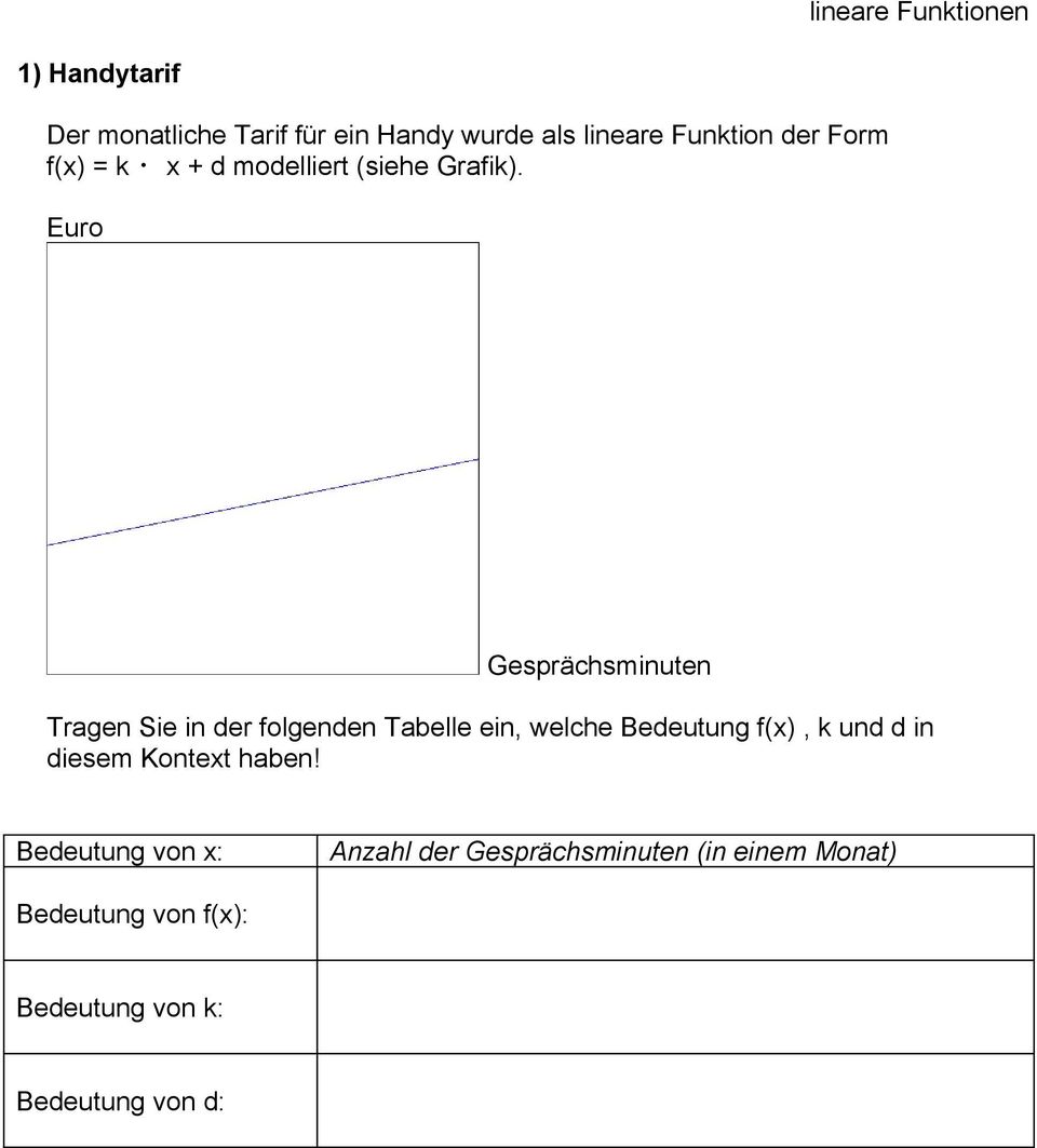 Euro Gesprächsminuten Tragen Sie in der folgenden Tabelle ein, welche Bedeutung f(x), k