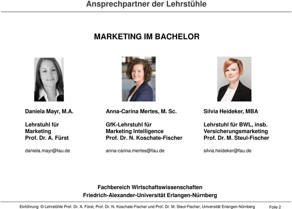 Koschate-Fischer Silvia Heideker, MBA Lehrstuhl für BWL, insb. Versicherungsmarketing Prof. Dr. M. Steul-Fischer daniela.
