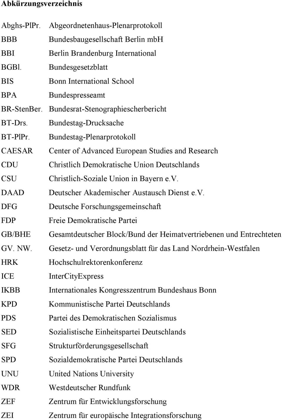 Bundestag-Plenarprotokoll CAESAR Center of Advanced European Studies and Research CDU Christlich Demokratische Union Deutschlands CSU Christlich-Soziale Union in Bayern e.v. DAAD Deutscher Akademischer Austausch Dienst e.