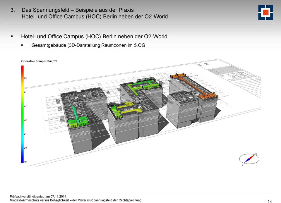 Hotel-  Gesamtgebäude (3D-Darstellung Raumzonen im 5.