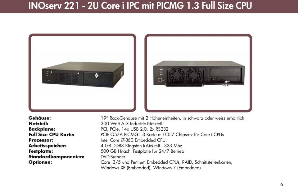 Rack-Gehäuse mit 2 Höheneinheiten, in schwarz oder weiss erhältlich 300 Watt ATX Industrie-Netzteil PCI, PCIe, 14x USB 2.0, 2x RS232 PCIE-Q57A PICMG1.