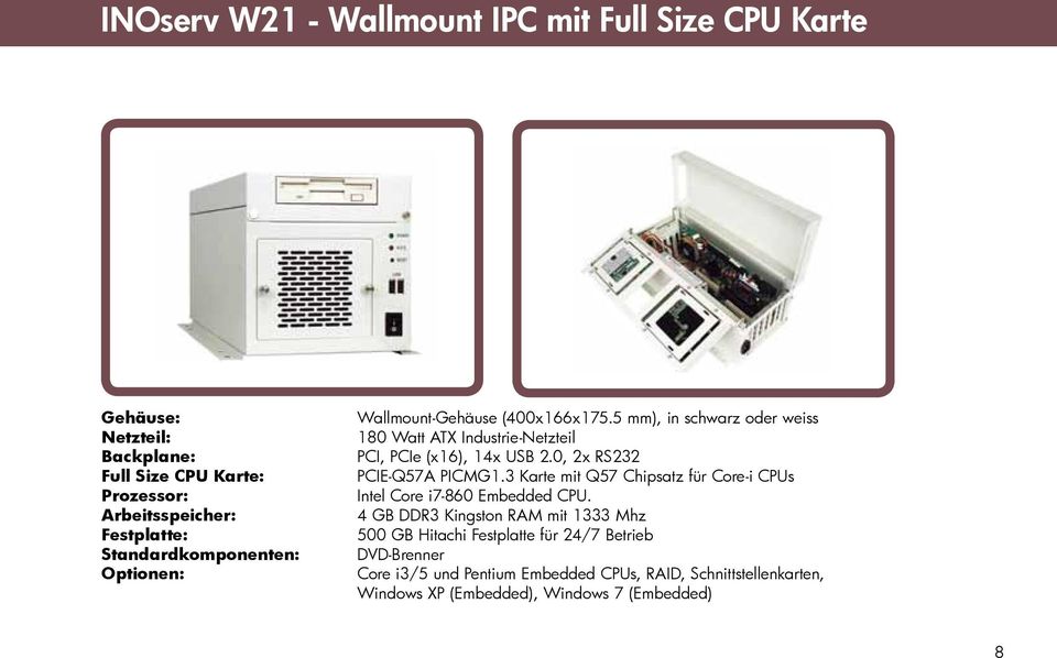 5 mm), in schwarz oder weiss 180 Watt ATX Industrie-Netzteil PCI, PCIe (x16), 14x USB 2.0, 2x RS232 PCIE-Q57A PICMG1.