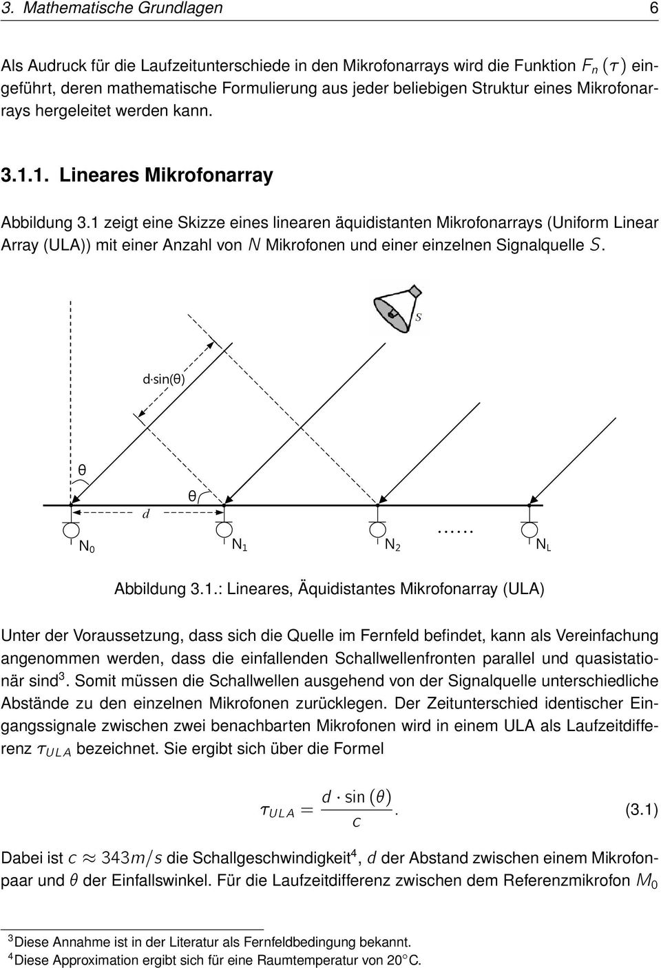 1 zeigt eine Skizze eines linearen äquidistanten Mikrofonarrays (Uniform Linear Array (ULA)) mit einer Anzahl von N Mikrofonen und einer einzelnen Signalquelle S.