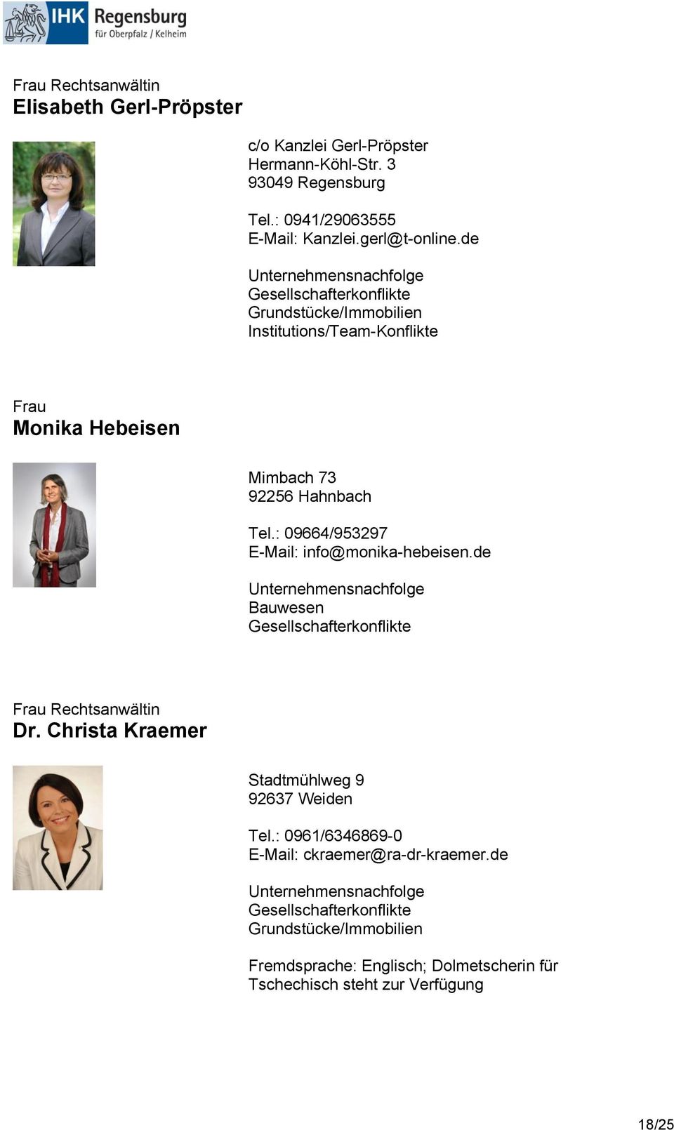 : 09664/953297 E-Mail: info@monika-hebeisen.de Bauwesen Dr. Christa Kraemer Stadtmühlweg 9 92637 Weiden Tel.