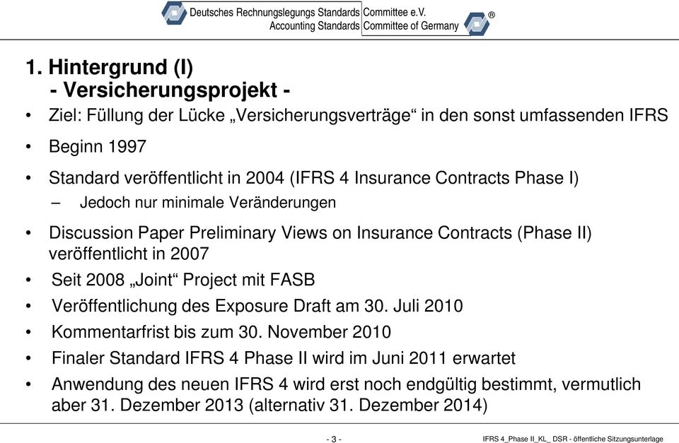 Project mit FASB Veröffentlichung des Exposure Draft am 30. Juli 2010 Kommentarfrist bis zum 30.