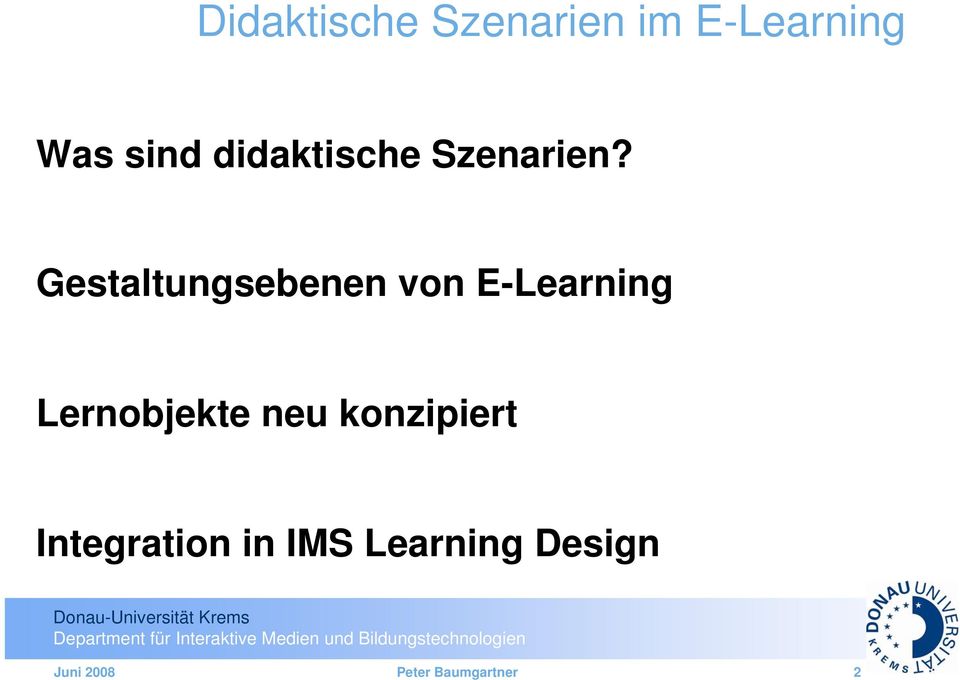 Gestaltungsebenen von E-Learning Lernobjekte
