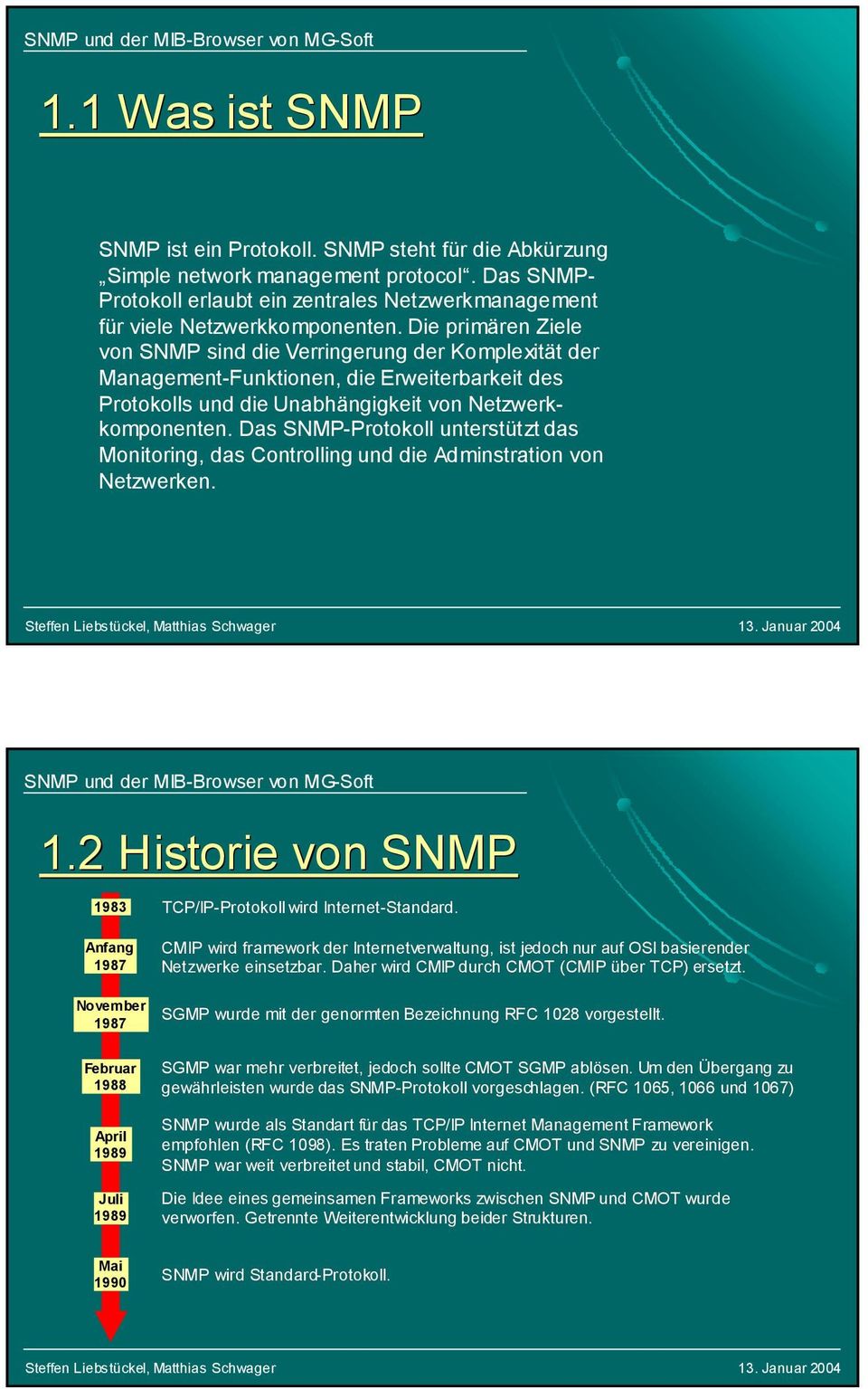Das SNMP-Protokoll unterstützt das Monitoring, das Controlling und die Adminstration von Netzwerken. 1.