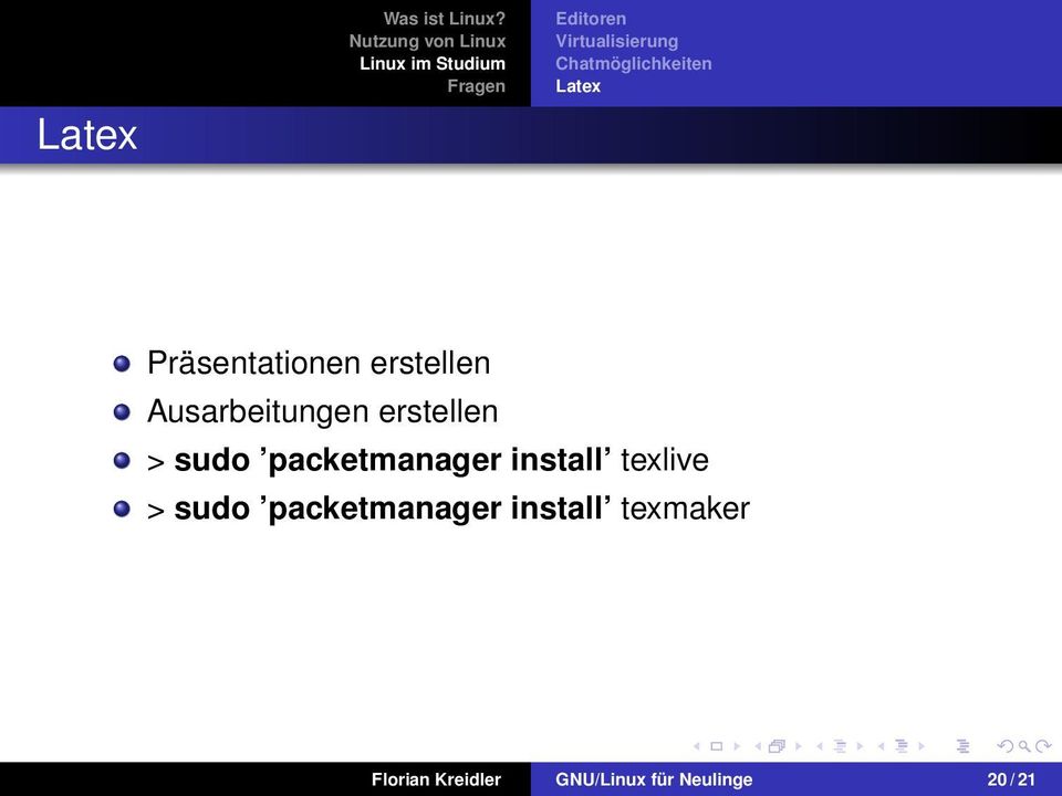 packetmanager install texlive > sudo packetmanager