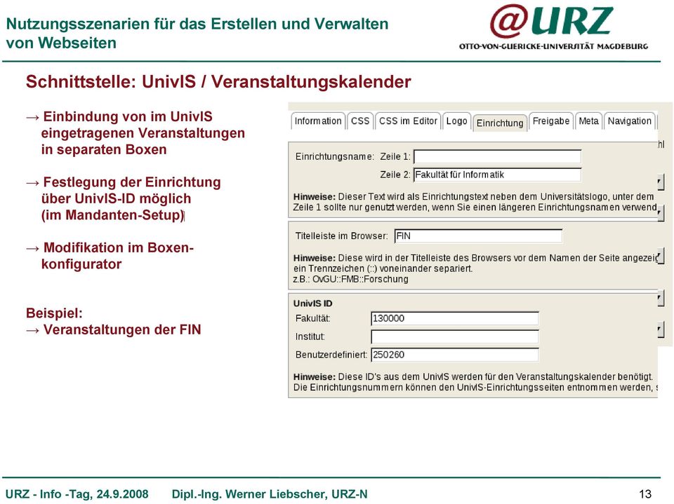 Festlegung der Einrichtung über UnivIS-ID möglich (