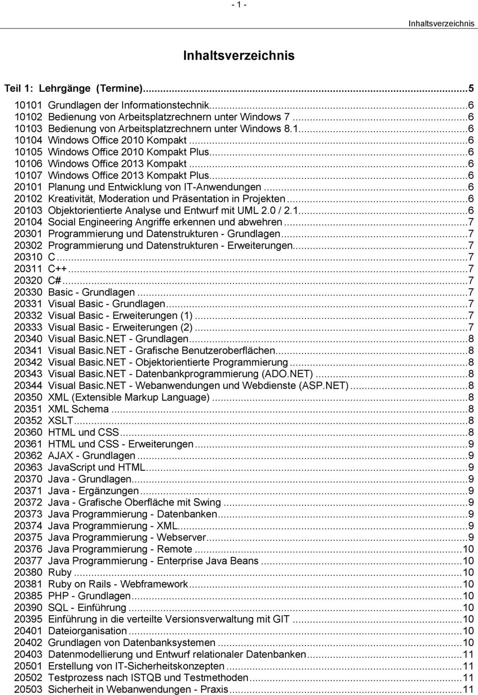 .. 6 10107 Windows Office 2013 Kompakt Plus... 6 20101 Planung und Entwicklung von IT-Anwendungen... 6 20102 Kreativität, Moderation und Präsentation in Projekten.