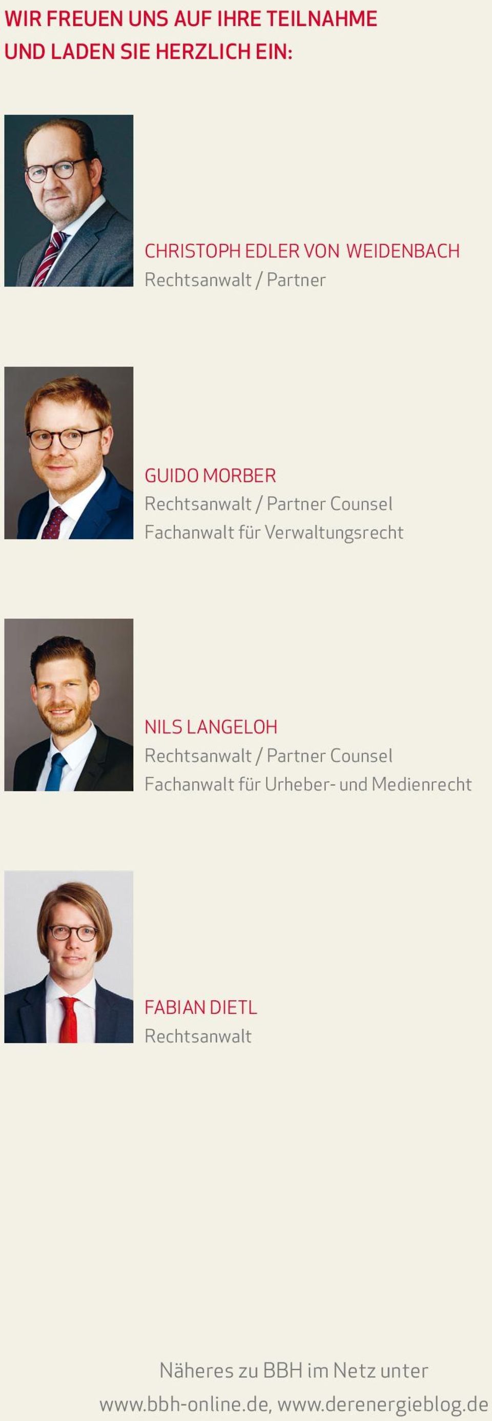 Verwaltungsrecht nils langeloh Rechtsanwalt / Partner Counsel Fachanwalt für Urheber- und