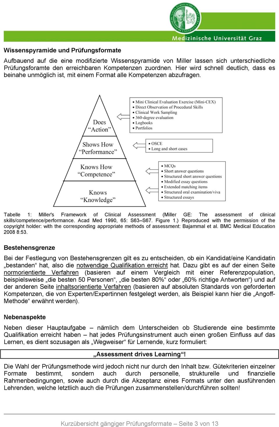 Tabelle 1: Miller's Framework of Clinical Assessment (Miller GE: The assessment of clinical skills/competence/performance. Acad Med 1990, 65: S63 S67. Figure 1.