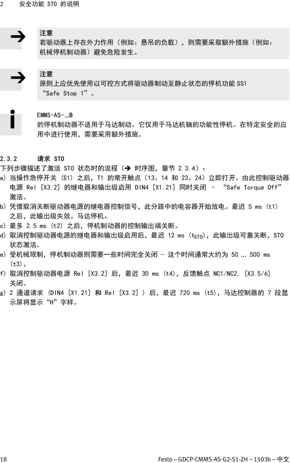 5 ms (t2), d), 12 ms (t STO ),,STO e), - 50... 500 ms (t3) f) Rel [X3.