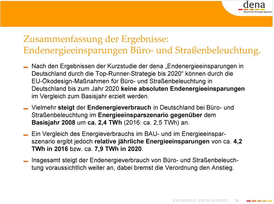 Deutschland bis zum Jahr 2020 keine absoluten Endenergieeinsparungen im Vergleich zum Basisjahr erzielt werden.