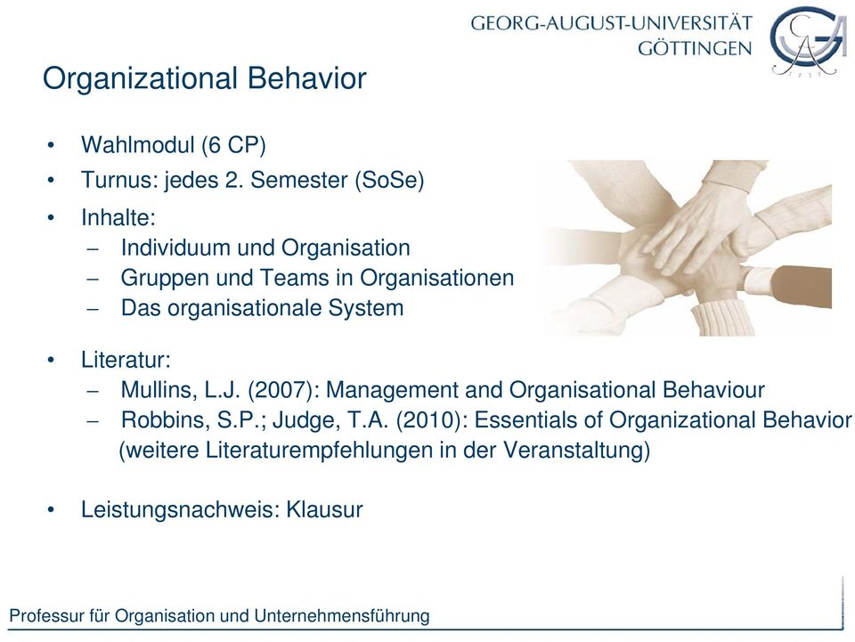 organisationale System Literatur: Mullins, L.J.