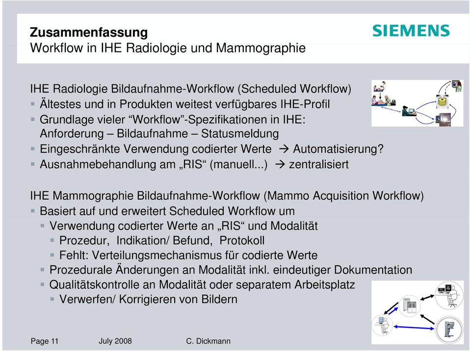 ..) zentralisiert IHE Mammographie Bildaufnahme-Workflow (Mammo Acquisition Workflow) Basiert auf und erweitert Scheduled Workflow um Verwendung codierter Werte an RIS und Modalität Prozedur,