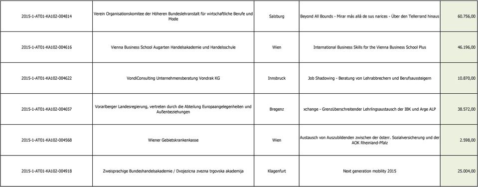 196,00 2015-1-AT01-KA102-004622 VondiConsulting Unternehmensberatung Vondrak KG Innsbruck Job Shadowing - Beratung von Lehrabbrechern und Berufsaussteigern 10.