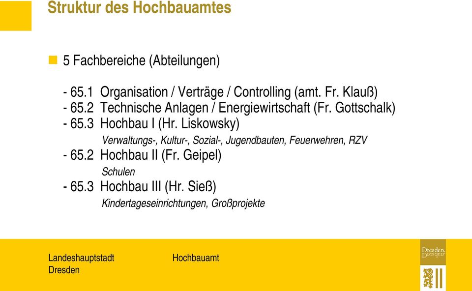 2 Technische Anlagen / Energiewirtschaft (Fr. Gottschalk) - 65.3 Hochbau I (Hr.