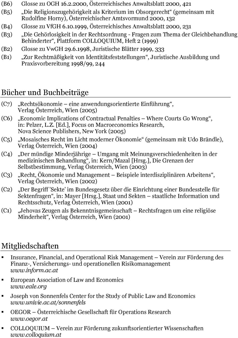 6.10.1999, Österreichisches Anwaltsblatt 2000, 231 (B3) Die Gehörlosigkeit in der Rechtsordnung - Fragen zum Thema der Gleichbehandlung Behinderter, Plattform COLLOQUIUM, Heft 2 (1999) (B2) Glosse zu