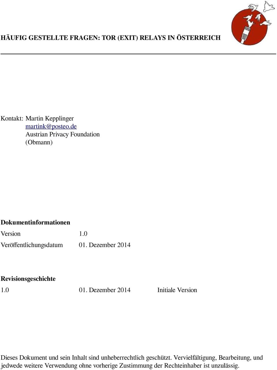 Dezember 2014 Revisionsgeschichte 1.0 01.