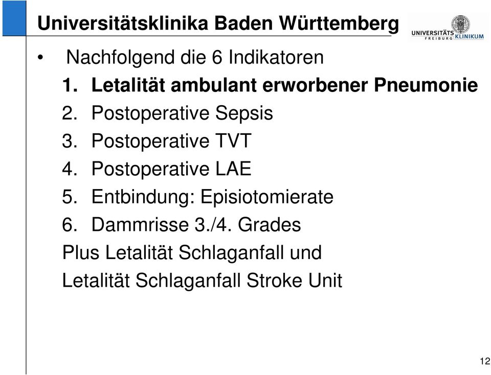 Postoperative TVT 4. Postoperative LAE 5. Entbindung: Episiotomierate 6.