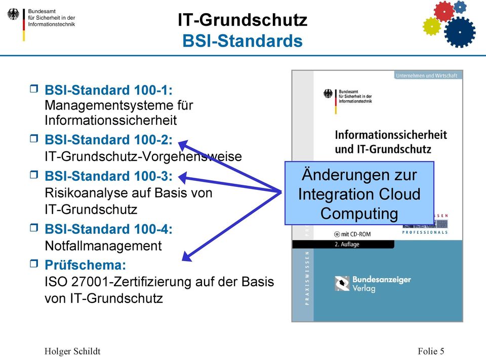 100-3: Risikoanalyse auf Basis von IT-Grundschutz BSI-Standard 100-4: Notfallmanagement