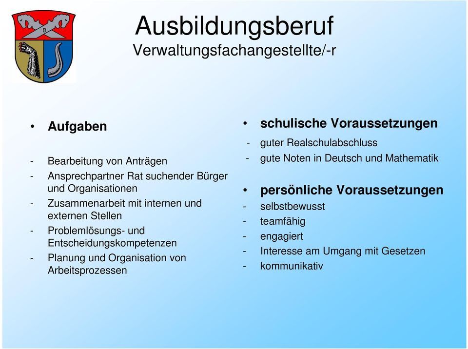 Planung und Organisation von Arbeitsprozessen schulische Voraussetzungen - guter Realschulabschluss - gute Noten in Deutsch