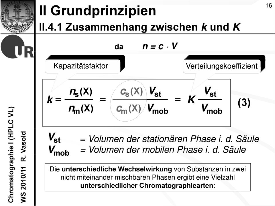 c (X) V s (X) n m (X) m st mob V st K Vmob (3) Chroma atograph hie I (HP V st V mob = Volumen der stationären Phase