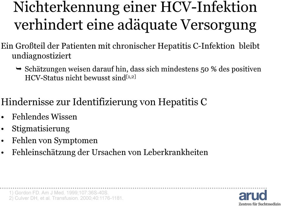 bewusst sind [1,2] Hindernisse zur Identifizierung von Hepatitis C Fehlendes Wissen Stigmatisierung Fehlen von Symptomen