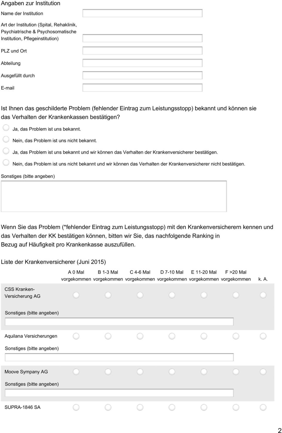 Nein, das Problem ist uns nicht bekannt. Ja, das Problem ist uns bekannt und wir können das Verhalten der Krankenversicherer bestätigen.