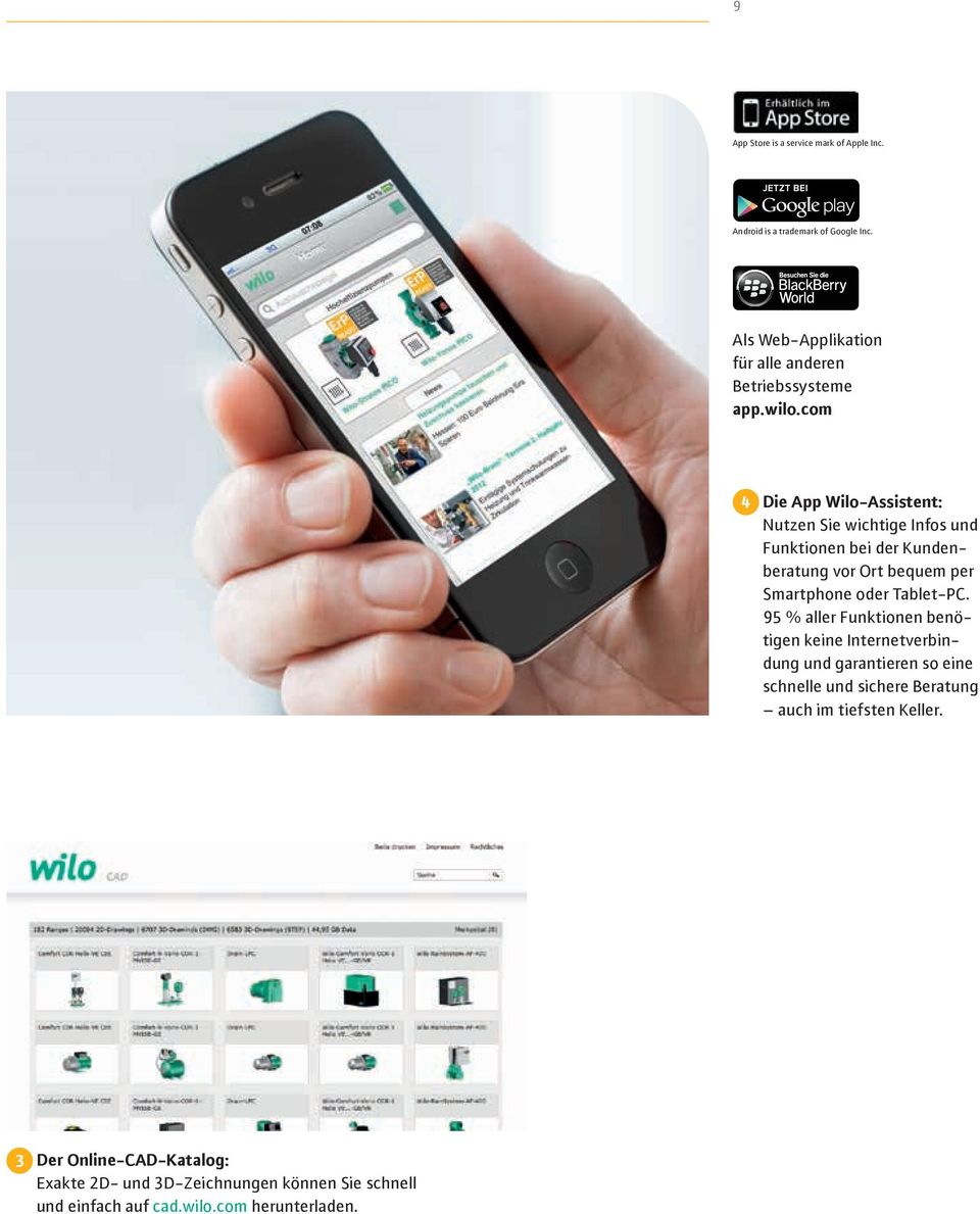 com 4 Die App Wilo-Assistent: Nutzen Sie wichtige Infos und Funktionen bei der Kundenberatung vor Ort bequem per Smartphone oder