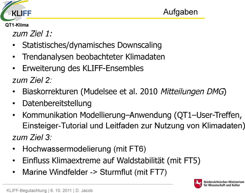 2010 Mitteilungen DMG) Datenbereitstellung Kommunikation Modellierung Anwendung (QT1 User-Treffen,