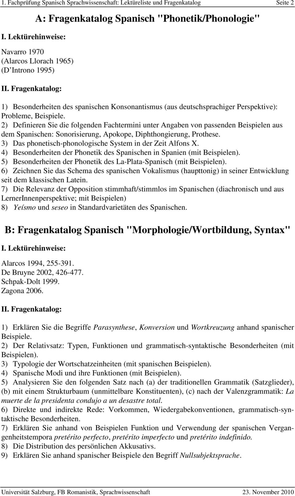 1 Fachprufung Spanisch Sprachwissenschaft Alphabetische Lektureliste Gultig Bis Auf Widerruf Ab Ws 08 09 Pdf Free Download