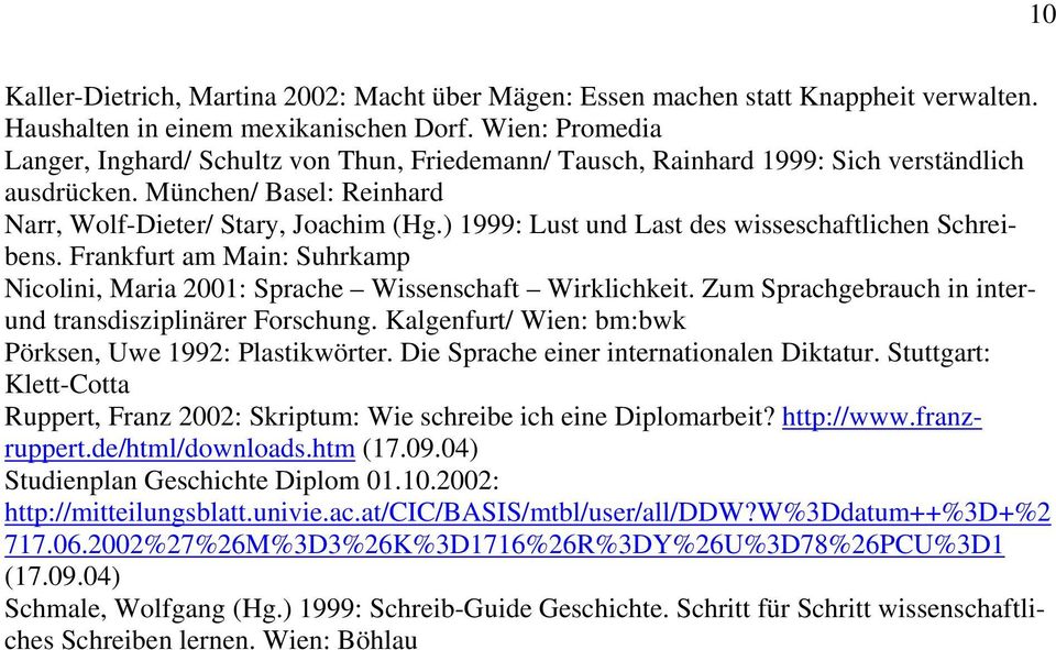 ) 1999: Lust und Last des wisseschaftlichen Schreibens. Frankfurt am Main: Suhrkamp Nicolini, Maria 2001: Sprache Wissenschaft Wirklichkeit.