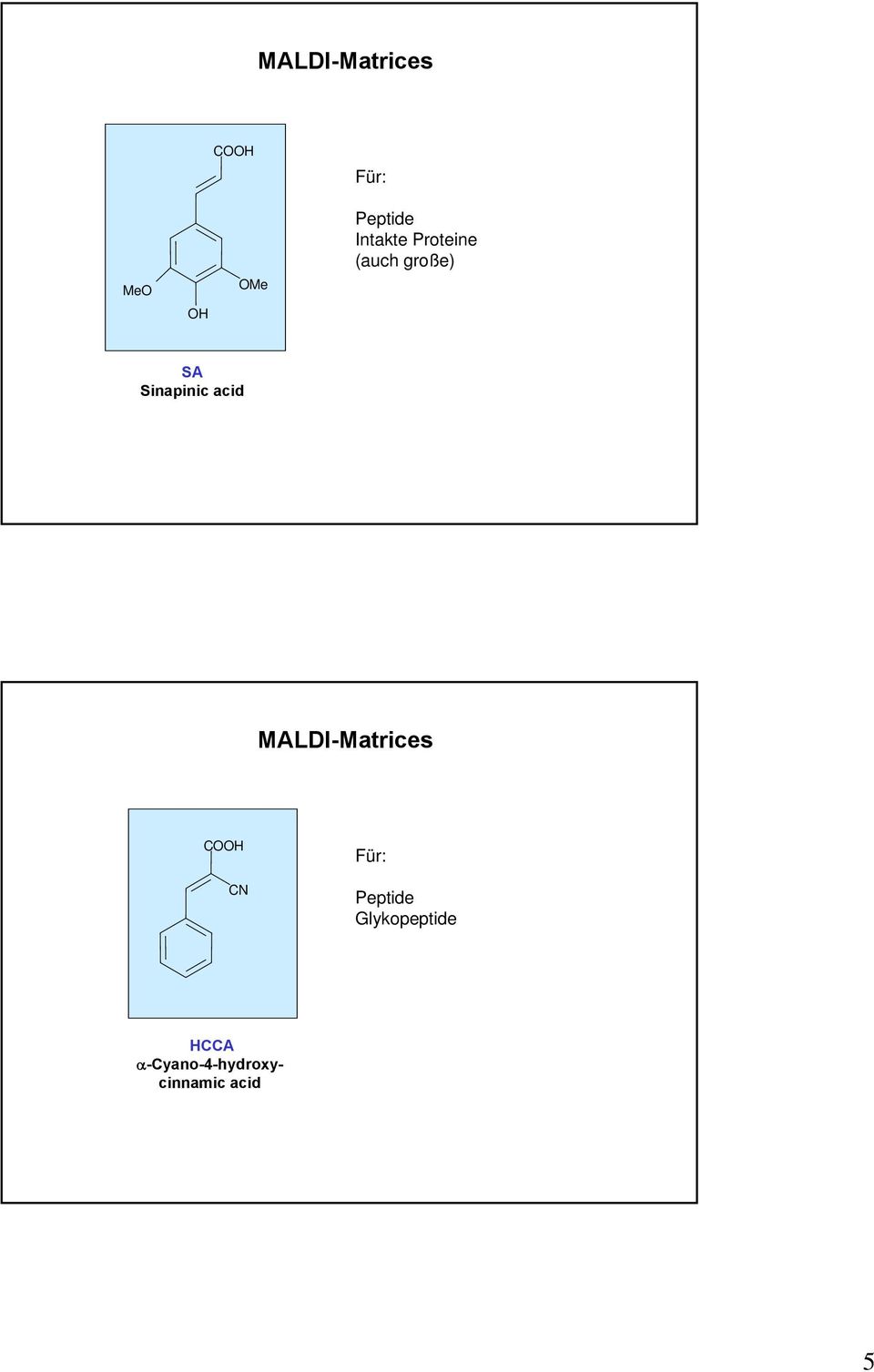 acid MALDI-Matrices CO CN Für: Peptide