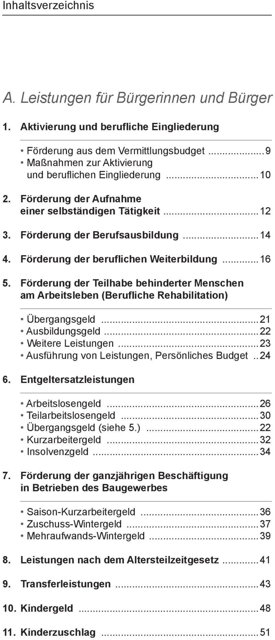 Förderung der Teilhabe behinderter Menschen am Arbeitsleben (Berufliche Rehabilitation) Übergangsgeld...21 Ausbildungsgeld...22 Weitere Leistungen...23 Ausführung von Leistungen, Persönliches Budget.