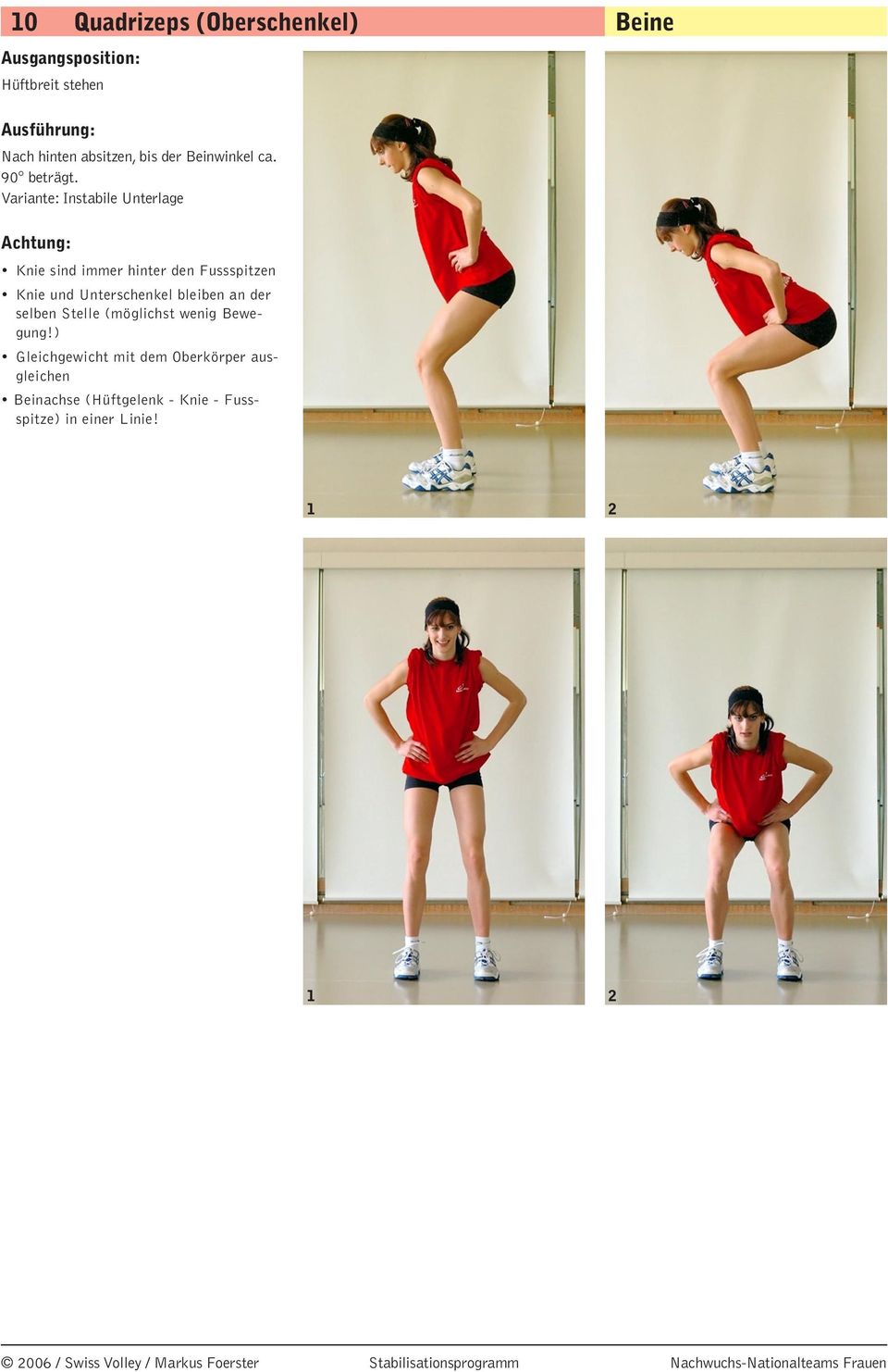 Variante: Instabile Unterlage Knie sind immer hinter den Fussspitzen Knie und