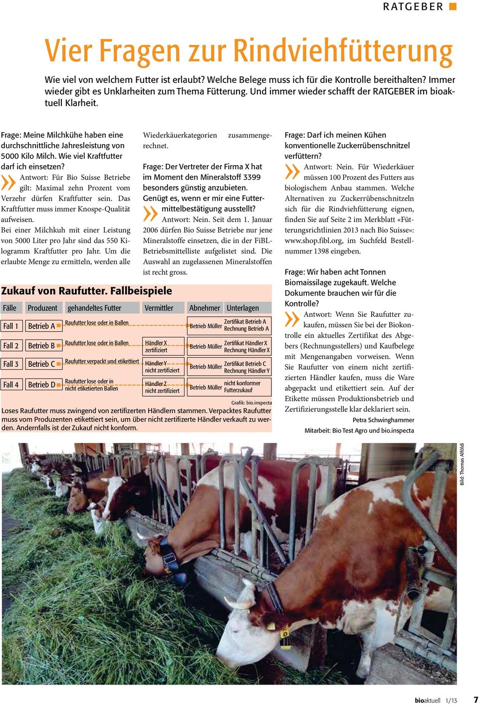 Antwort: Für Bio Suisse Betriebe gilt: Maximal zehn Prozent vom Verzehr dürfen Kraftfutter sein. Das Kraftfutter muss immer Knospe-Qualität aufweisen.